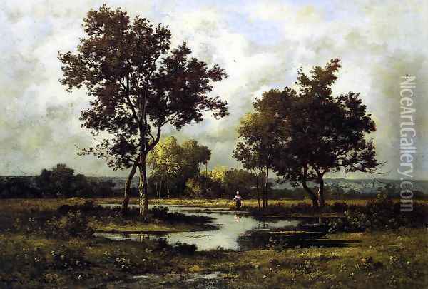 Peasant by a Pond Oil Painting - Leon Richet