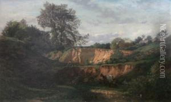 Landskap Med Herde Och Getter Oil Painting - Armand Beauvais