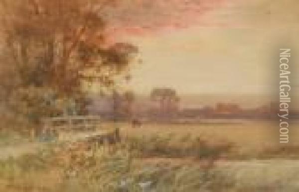 Extensive Landscape At Sunset Oil Painting - Wilfred Williams Ball
