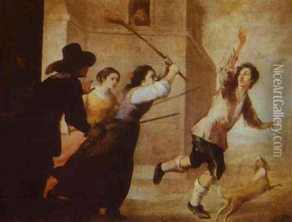 The Prodigal Son Driven Out Oil Painting - Bartolome Esteban Murillo
