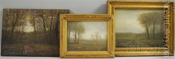 Landscapes With Figure (3 Works) Oil Painting - William Baylies