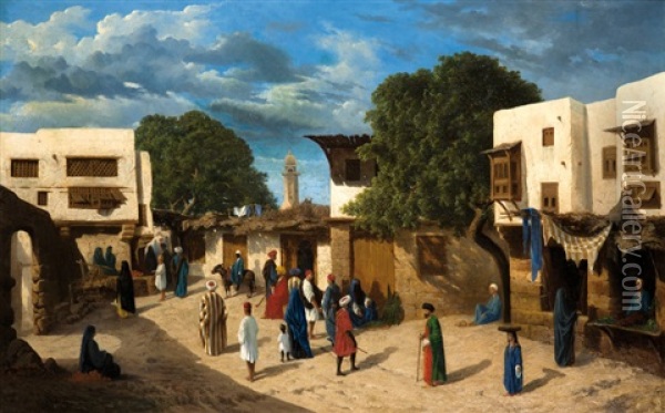 Promeneurs Sur Une Place En Orient Oil Painting - Charles Theodore (Frere Bey) Frere