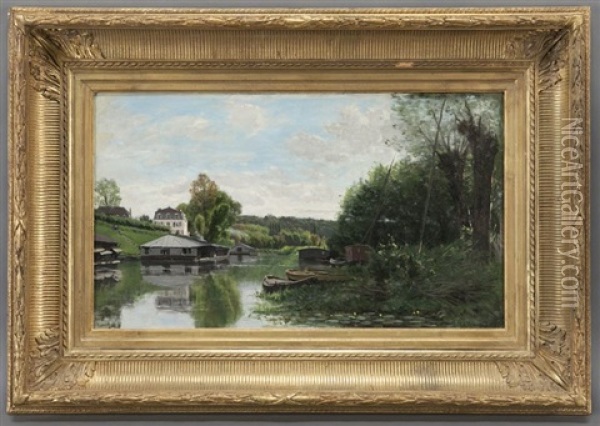 Riverside Scene Oil Painting - Adrien Jacques Sauzay