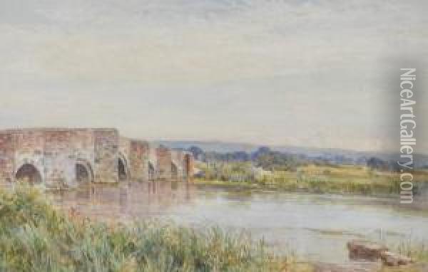 Old Stone Bridge Over A River Oil Painting - Ernest Arthur Rowe