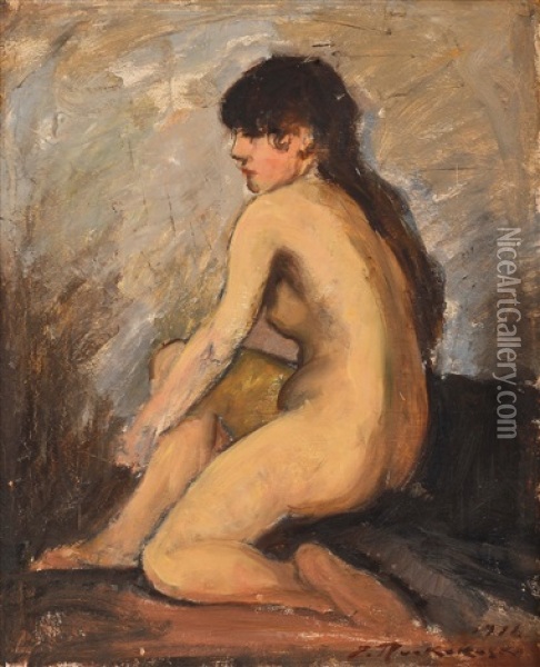 Sitting Model Oil Painting - Jalmari Ruokokoski
