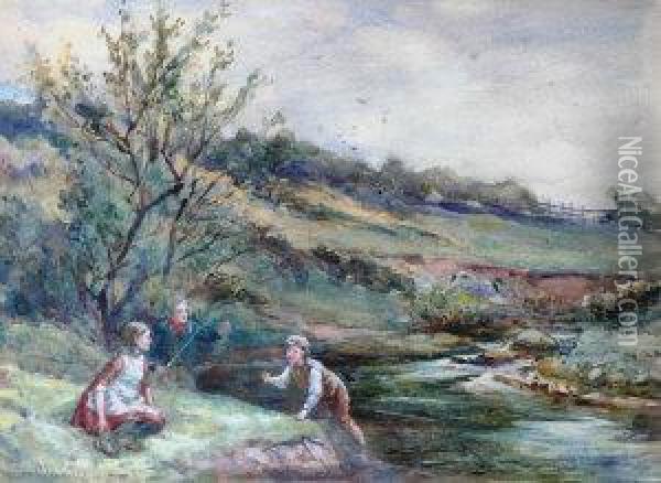 Children Fishing Oil Painting - Hector Chalmers