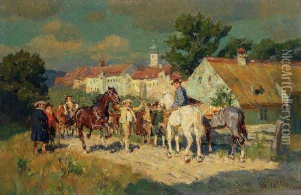 Reiter Auf Einer Dorfstrase Oil Painting - Wilhelm Velten