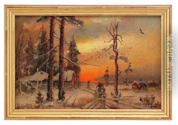 Home At Sunset Oil Painting - Yuliy Yulevich (Julius) Klever