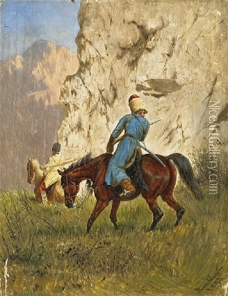 Tscherkessen Zu Pferde In Gebirgslandschaft Oil Painting - Franz Quaglio