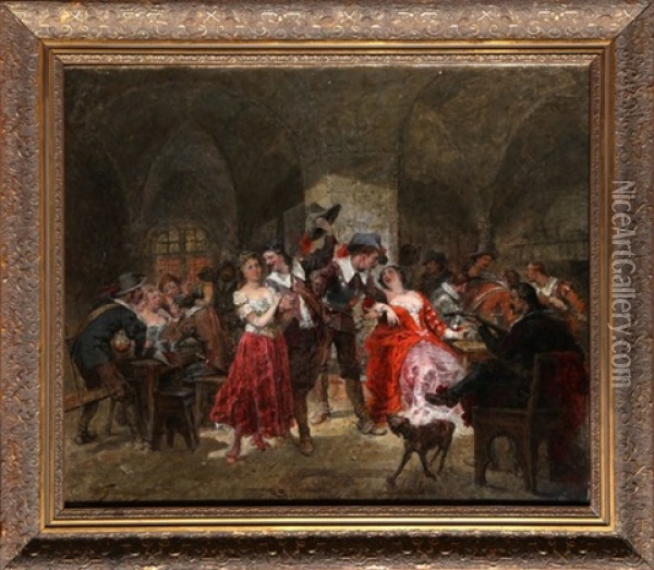 Men Fraternizing With The Ladies Oil Painting - Wilfrid Constant Beauquesne