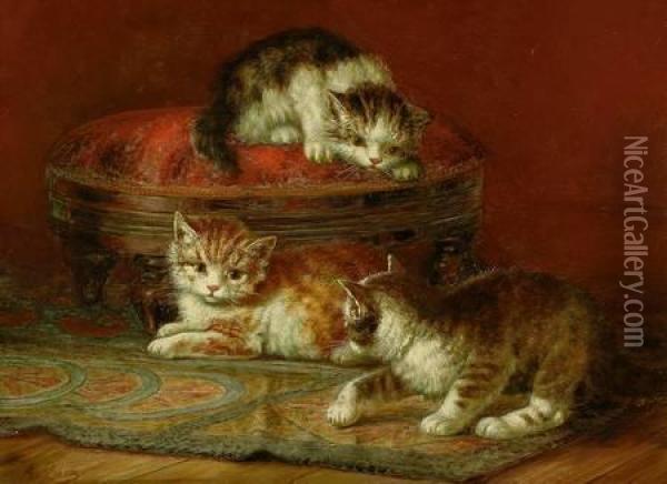 Drei Katzchen Um Einen Fusschemel Oil Painting - August Laux