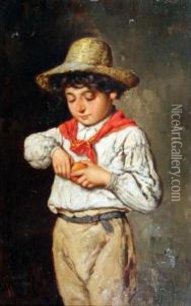 Fanciullo Con Arancia Oil Painting - Giuseppe Giardiello