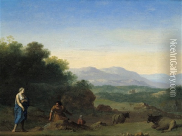 Hirten In Einer Sudlichen Landschaft Oil Painting - Cornelis Van Poelenburgh