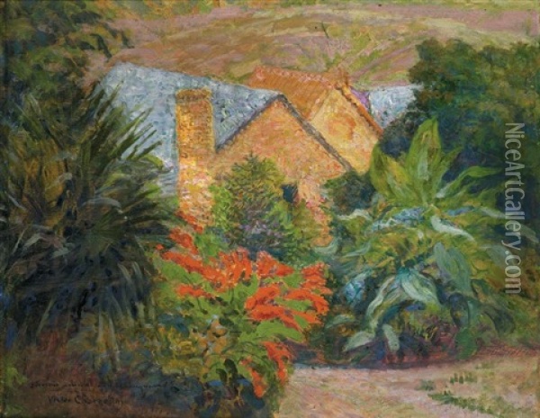 Le Buisson Fleuri Dans Le Jardin Des Filatures En Bretagne Oil Painting - Victor Charreton