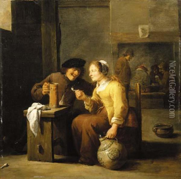 Peasants Smoking And Drinking In A Tavern Oil Painting - David The Younger Teniers