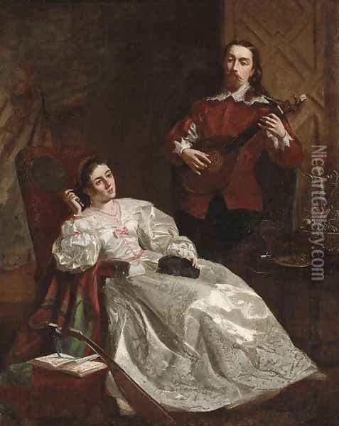 Mary Queen of Scots with Rizzio (Self Portrait) Oil Painting - Robert Dowling