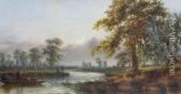 On The River Lea, Near Edmonton Oil Painting - Thomas Rose Miles