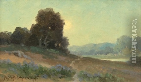 Moonrise Over A California Landscape Oil Painting - Alexis Matthew Podchernikoff