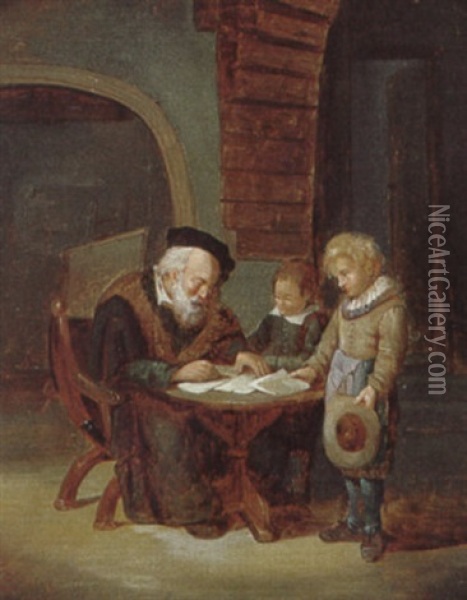 Der Alte Lehrer Mit Seinen Schulern Oil Painting - Georg Karl Urlaub