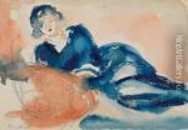 Reclining Woman Oil Painting - Edvard Munch