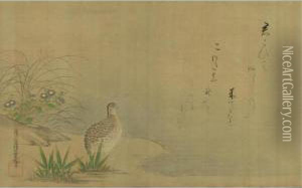 Quail And A Poem Oil Painting - Tosa Mitsuoki