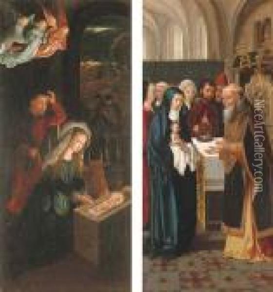 The Nativity; And The Presentation In The Temple: Wings From An Altarpiece Oil Painting - Gerard David