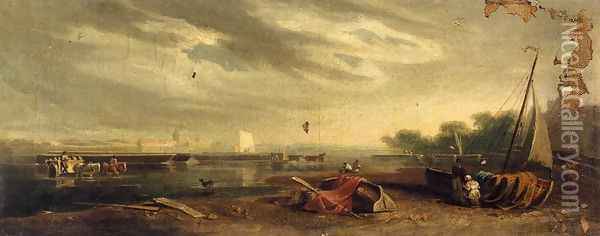 A River Landscape on the Thames Oil Painting - John Varley