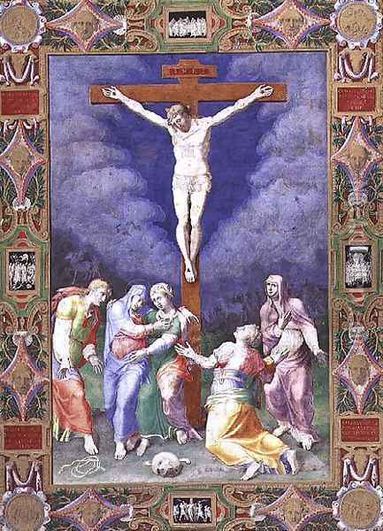 Crucifixion, with the Virgin, St. John the Evangelist and the Three Maries Oil Painting - Giorgio-Giulio Clovio