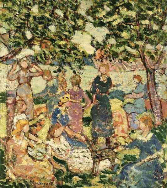 Picnic By The Inlet Oil Painting - Maurice Brazil Prendergast