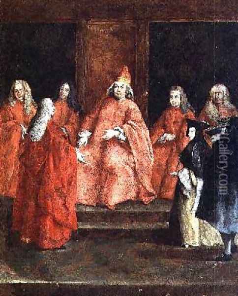 The Doge Grimani on his Throne Oil Painting - Pietro Longhi