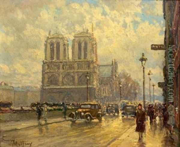 Les Quais Et Notre-dame De Paris Oil Painting - Henri Malfroy-Savigny