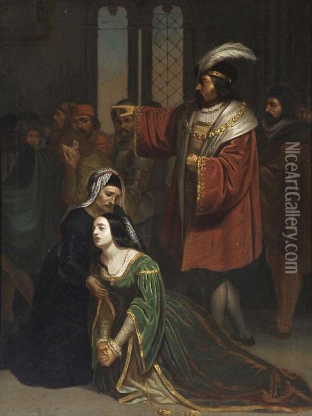 Scena Romantica, Pia De Tolomei Oil Painting - Giuseppe Frascheri