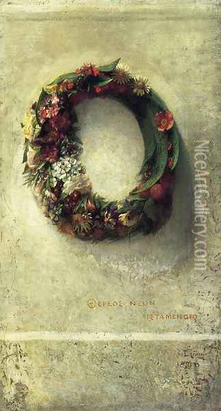 Wreath of Flowers Oil Painting - John La Farge