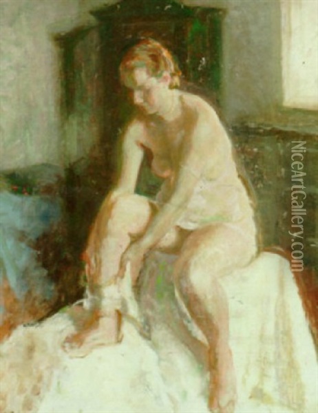Den Unge Model Klaeder Sig Pa Oil Painting - Julius Paulsen