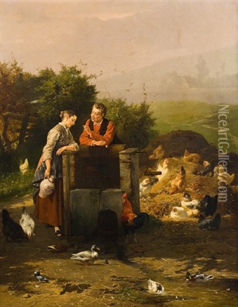 Couple D'amoureux Dans La Basse-cour Oil Painting - Jan David Col