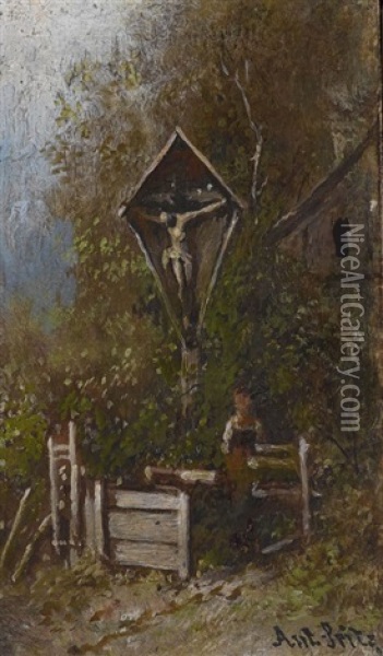 Bauernmadchen Am Feldkreuz Oil Painting - Anton Seitz