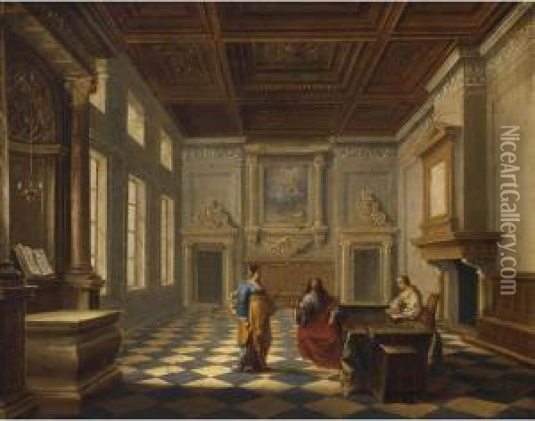 Christ With Martha And Mary In A Palace Interior Oil Painting - Bartholomeus Van Bassen