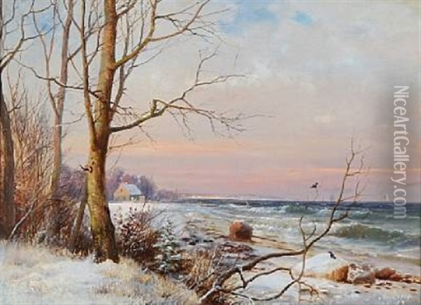 Coastal Scene At Winter Time Oil Painting - Anders Andersen-Lundby