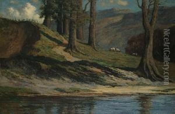 River Landscape Oil Painting - Arnold Priestman