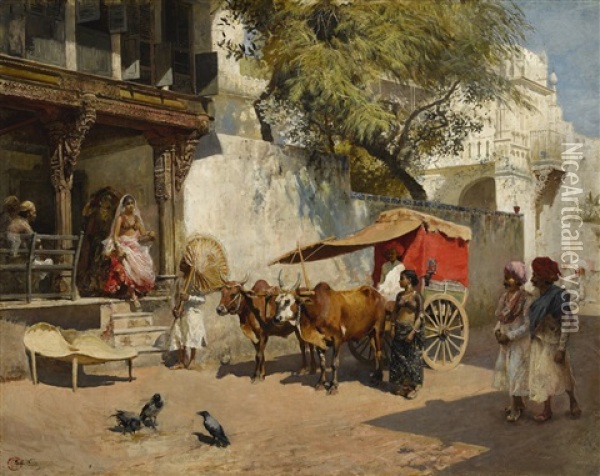 Nautch Girls And Bullock Gharry, Ahmedabad (gujarat State, India) Oil Painting - Edwin Lord Weeks