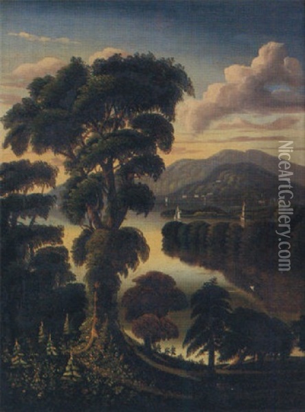 A View Of The Hudson With Bear Mountain In The Background Oil Painting - Thomas Chambers