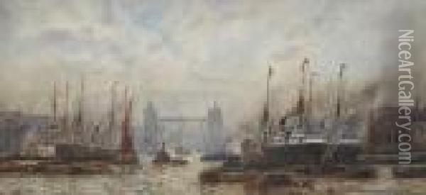 The Pool Of London And Tower Bridge Oil Painting - William Harrison Scarborough