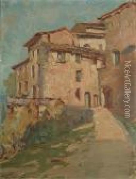 Italian Hill Top Town Oil Painting - Paolo Sala