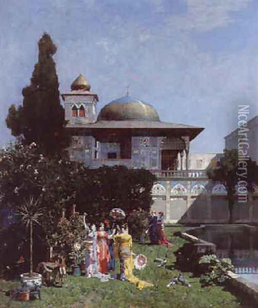 A corner of the garden in the harem Oil Painting - Alberto Pasini