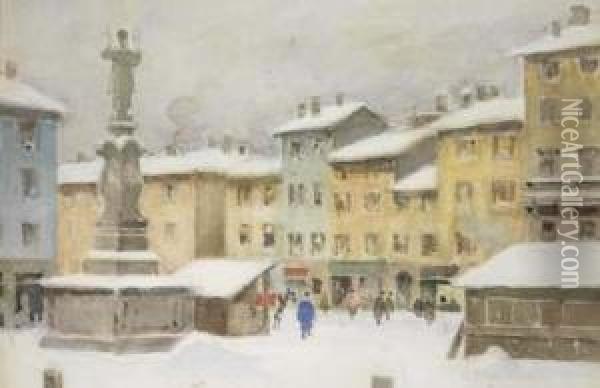 Prima Neve A Porta Romana, Veduta Di San Nazzaro Oil Painting - Arturo Ferrari