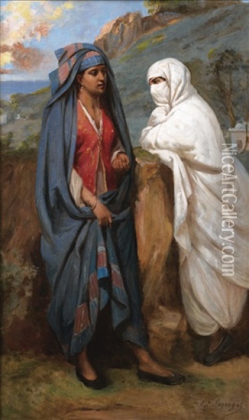 Femmes Conversant Oil Painting - Jean Raymond Hippolyte Lazerges