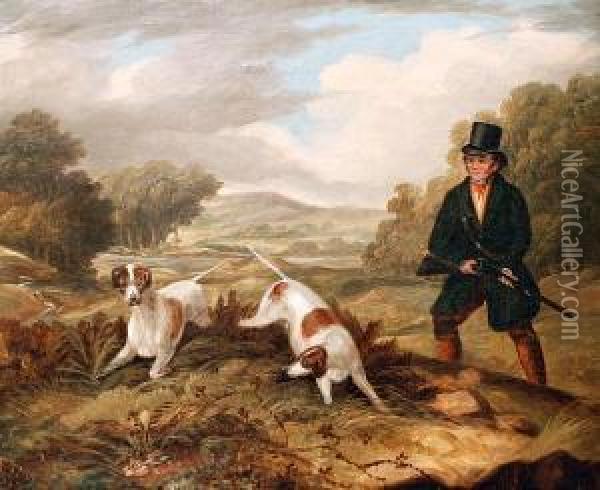 A Sportsman And Dogs With A Rabbit In Theforeground Oil Painting - Samuel Jun Alken