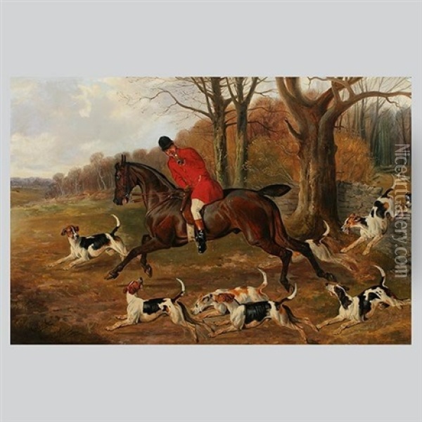 Huntsman And Hounds Oil Painting - Alfred Wheeler
