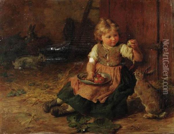 Feeding The Rabbit Oil Painting - Felix Schlesinger