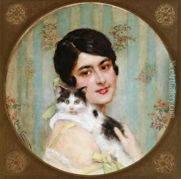 Junge Frau Mit Einer Katze Oil Painting - Leon Francois Comerre